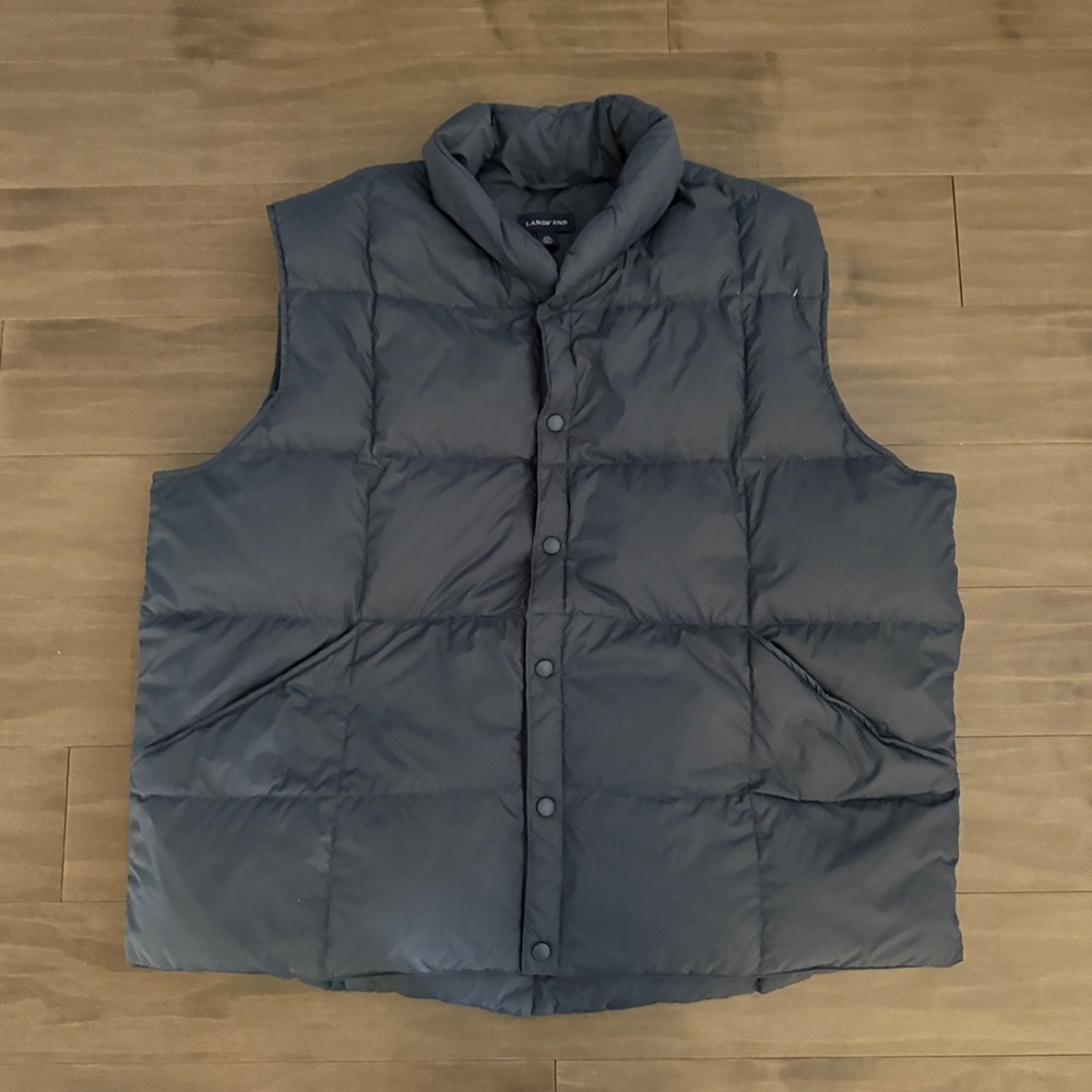 Lands End Puffer Vest Men’s XXL 80% Down 20% Feathers Snap Puffy